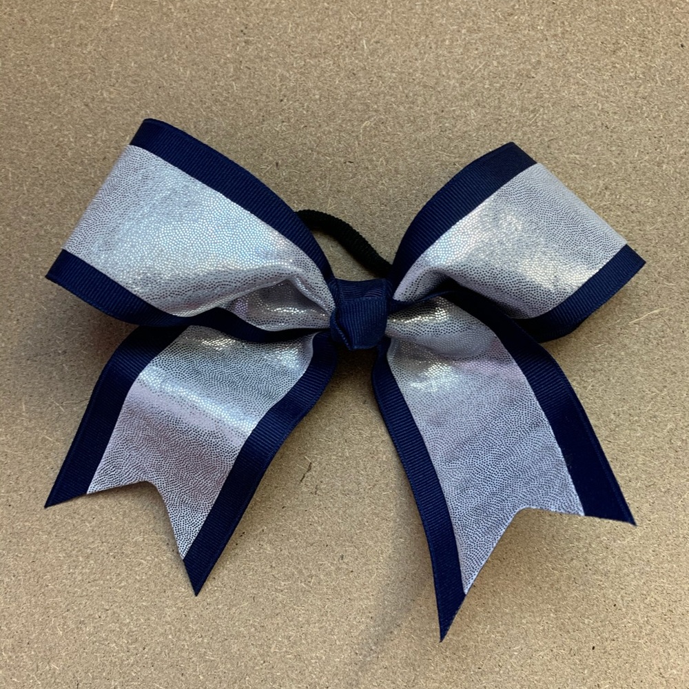 Navy and Silver Cheer Bow